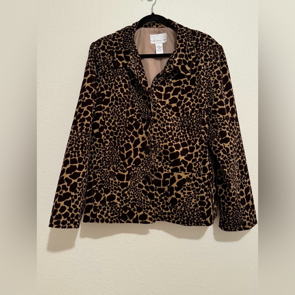 Susan Graver Style Women’s Lined Jacket Size Large Brown Leopard Print